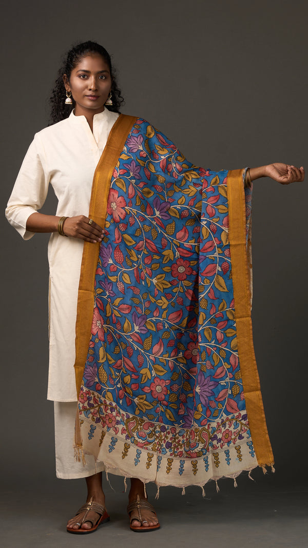 KALAMKARI | Collector's edition Royal Indigo Shawl-Handcrafted