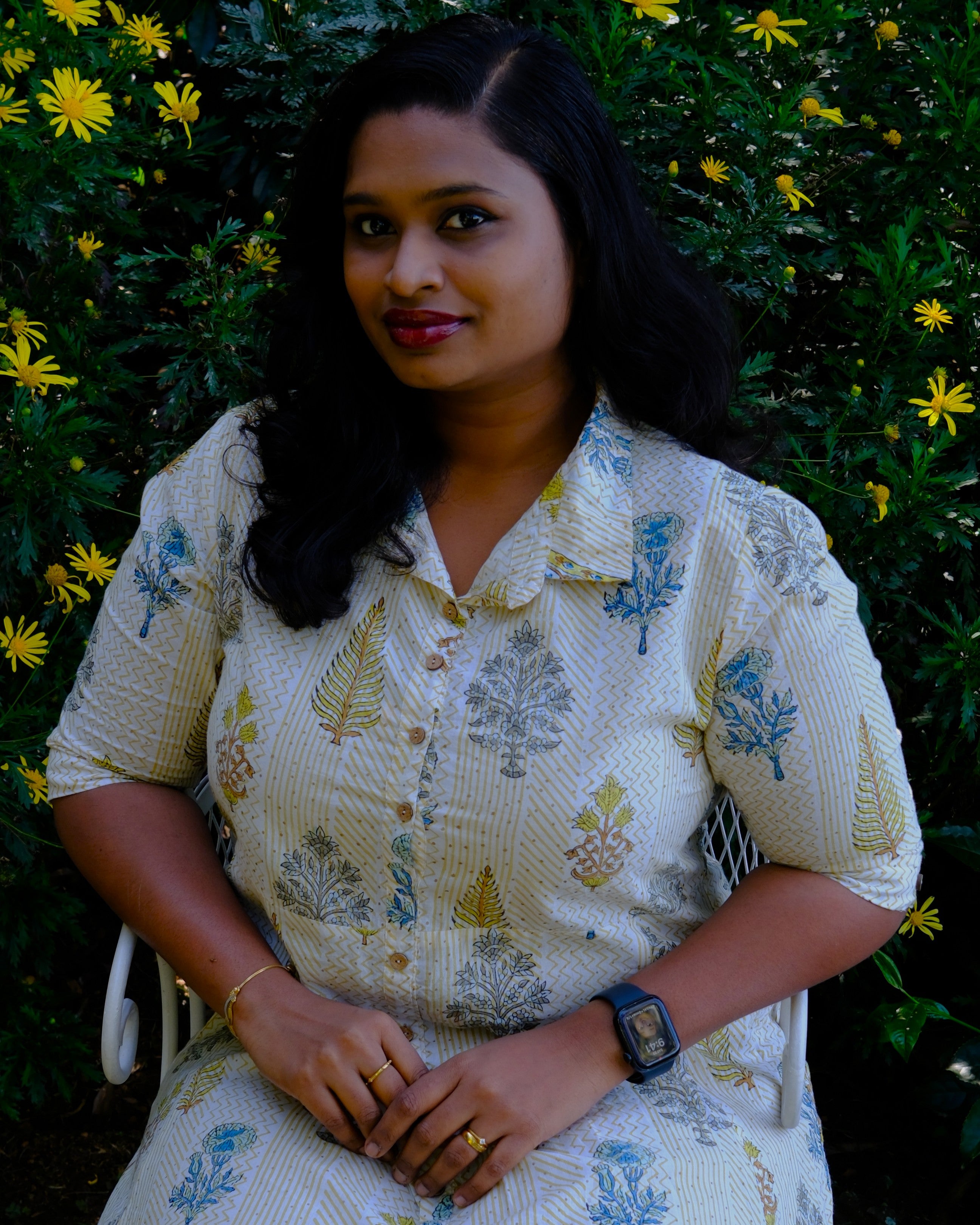 Sanganeri Hand Block Print A-Line Shirt Dress — Mustard Stripe | 100% Premium Cotton