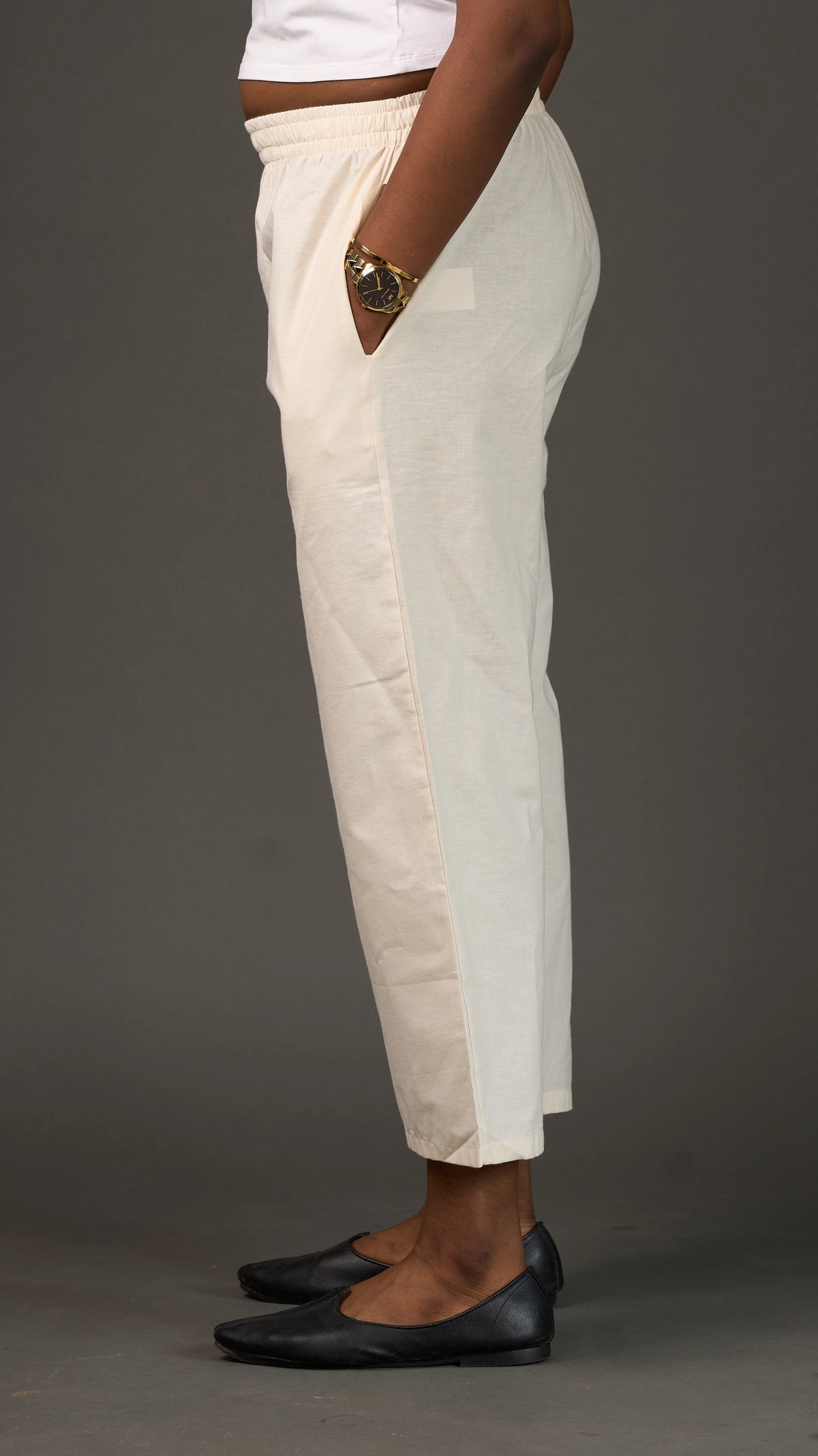 KANSO | White Cotton Linen Cropped Wide-Leg Pants