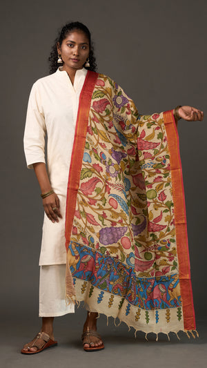 KALAMKARI | Collector's edition Ivory delight Shawl-Handcrafted