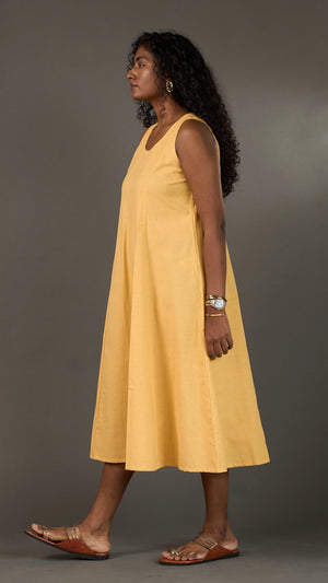 KANSO | Yellow Sleeveless Cotton Linen A-Line Midi Dress
