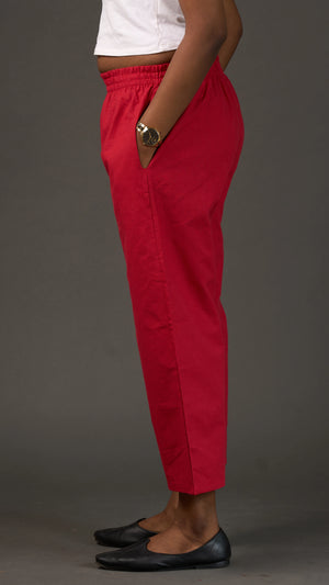 KANSO | Red Cotton Linen Cropped Wide-Leg Pants