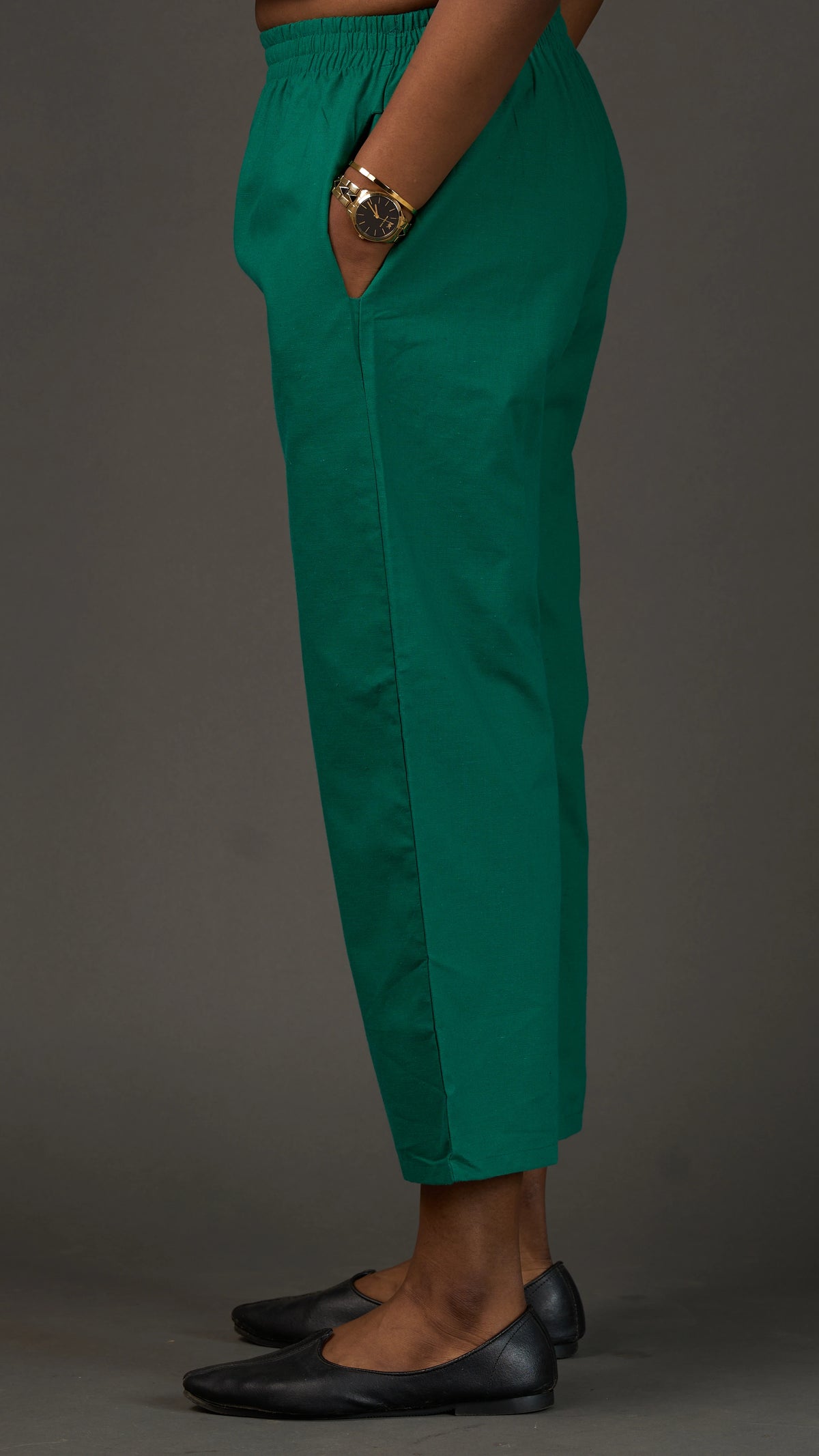KANSO | Green Cotton Linen Cropped Wide-Leg Pants