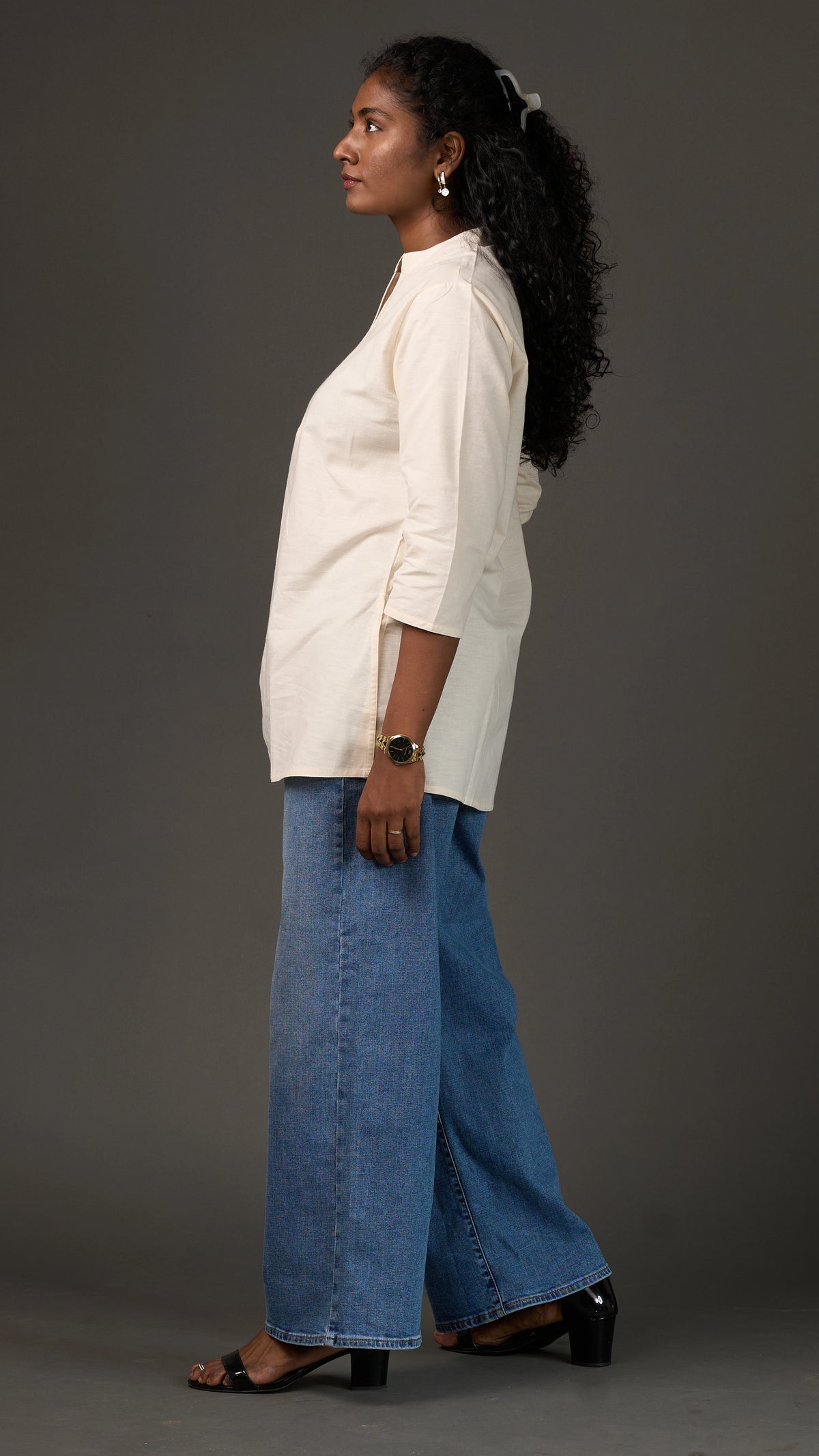 KANSO | White Cotton Linen Mandarin Collar Regular Fit Tunic