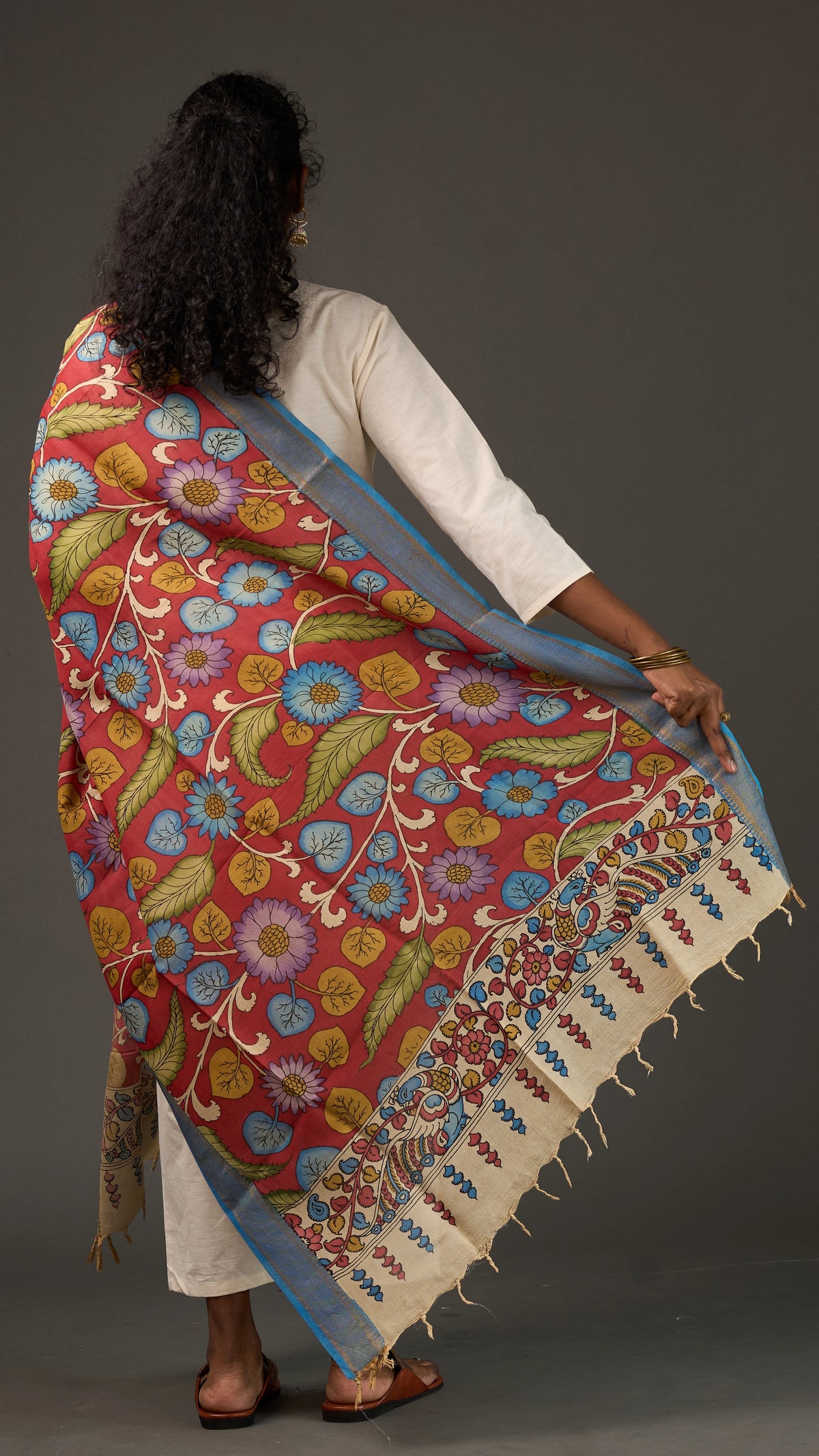 KALAMKARI | Collector's edition Crimson blossom Shawl-Handcrafted
