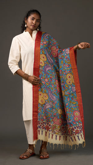 KALAMKARI | Collector's edition Azure bloom Shawl-Handcrafted