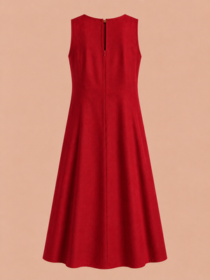 KANSO Women's Cotton Linen Sleeveless A-Line Dress | Boat Neck Midi Dress