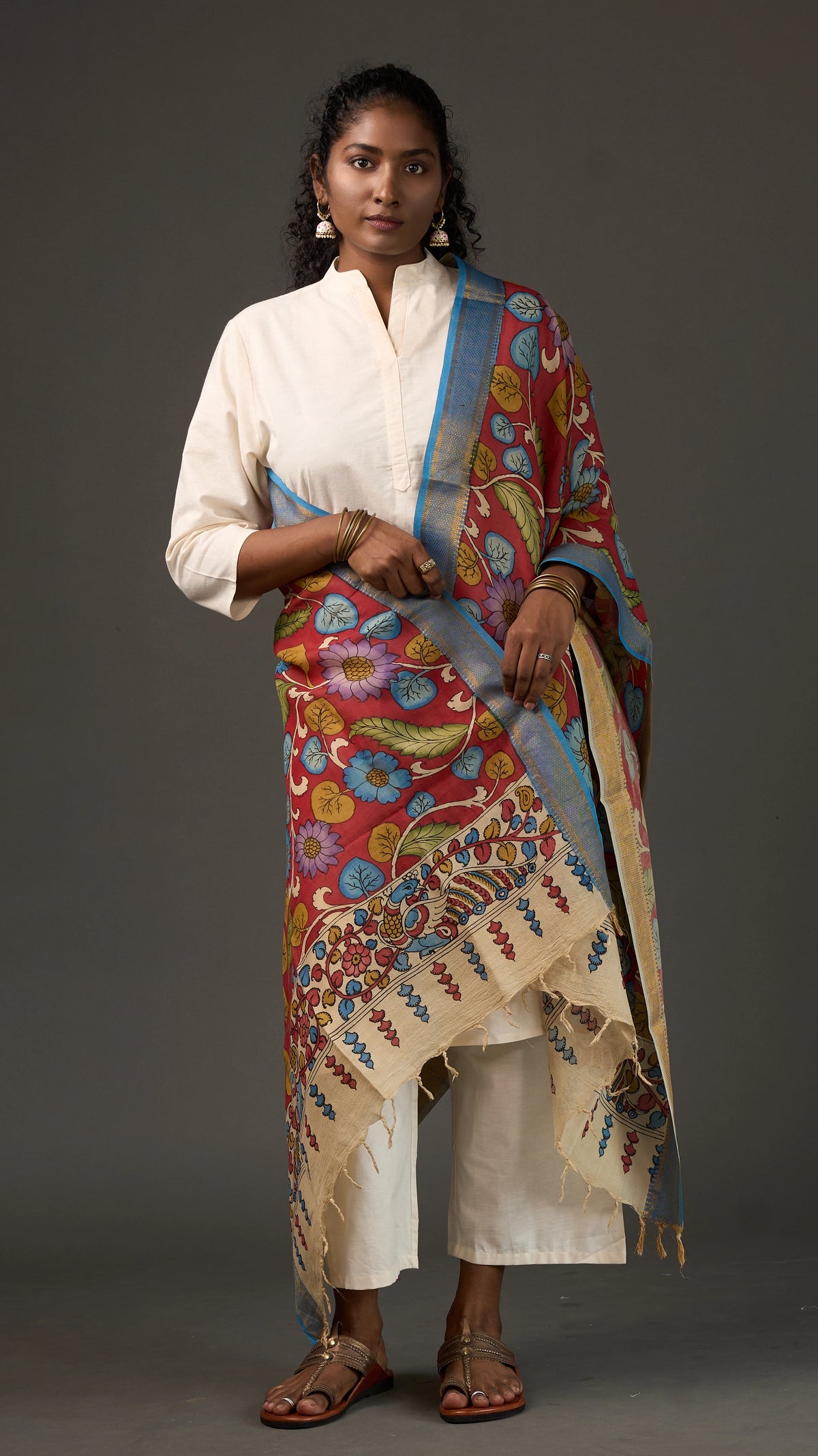 KALAMKARI | Collector's edition Crimson blossom Shawl-Handcrafted