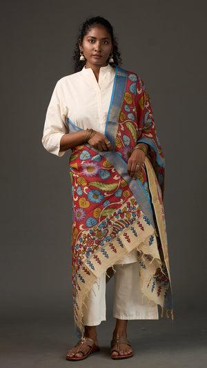 KALAMKARI | Collector's edition Crimson blossom Shawl-Handcrafted
