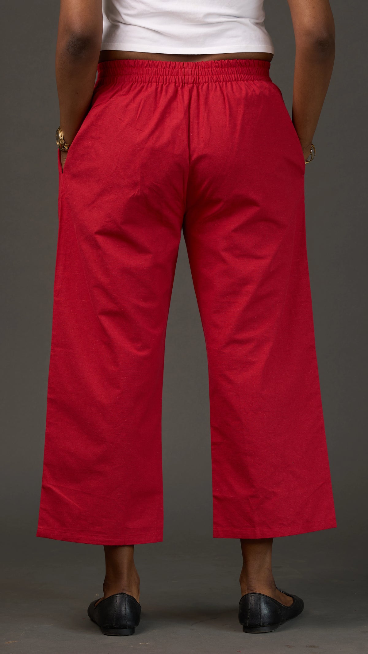 KANSO | Red Cotton Linen Cropped Wide-Leg Pants