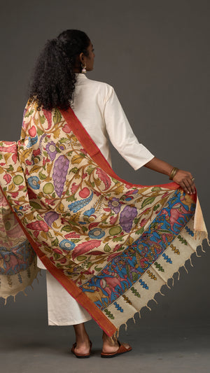 KALAMKARI | Collector's edition Ivory delight Shawl-Handcrafted