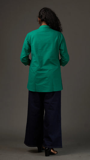 KANSO | Green Cotton Linen Mandarin Collar Regular Fit Tunic