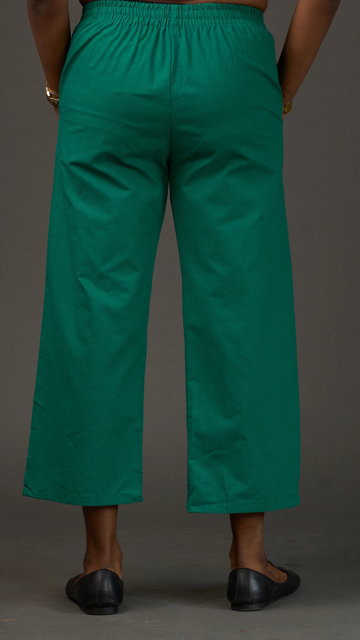 KANSO | Green Cotton Linen Cropped Wide-Leg Pants