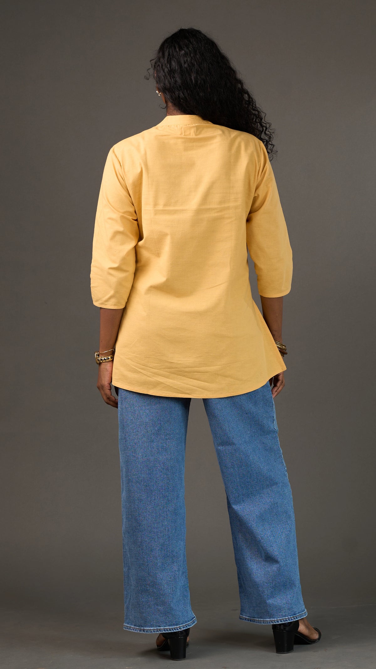 KANSO | Yellow Cotton Linen Mandarin Collar Regular Fit Tunic