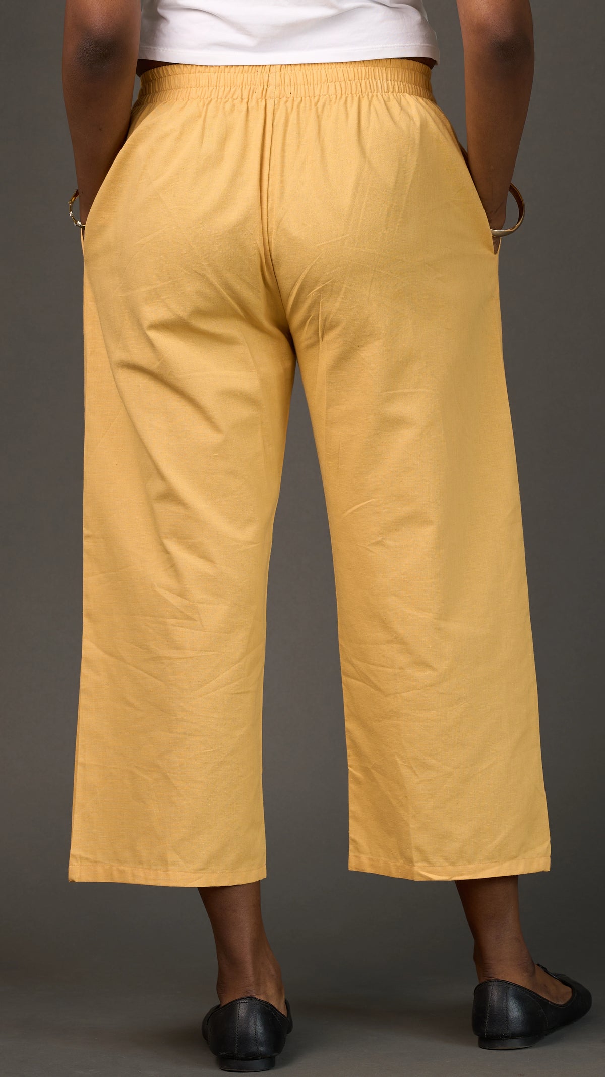 KANSO | Yellow Cotton Linen Cropped Wide-Leg Pants