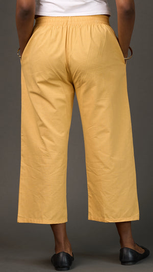 KANSO | Yellow Cotton Linen Cropped Wide-Leg Pants