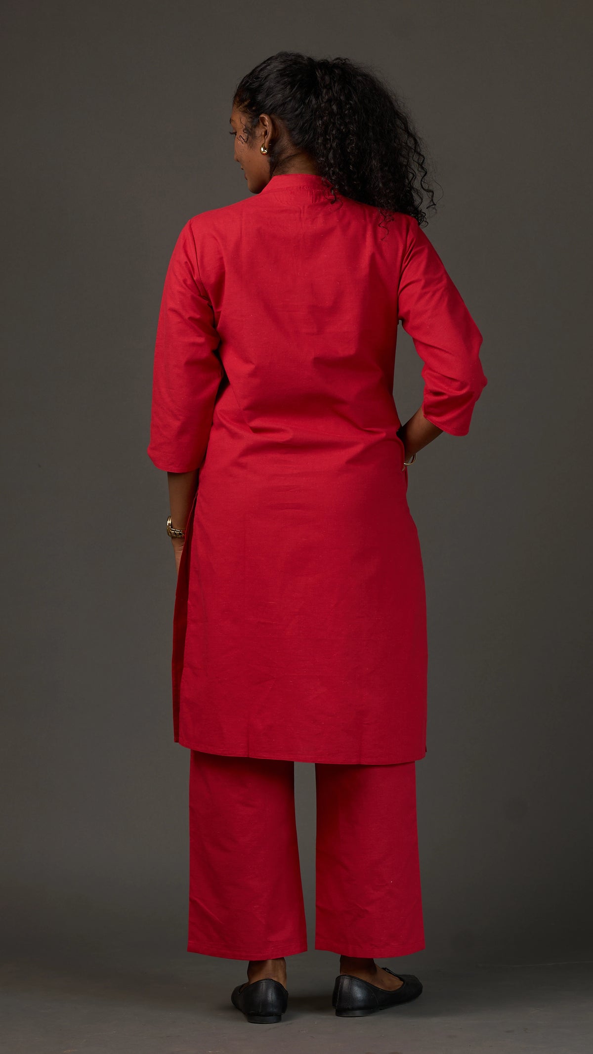 KANSO | Red Cotton Linen Mandarin Collar long Kurta