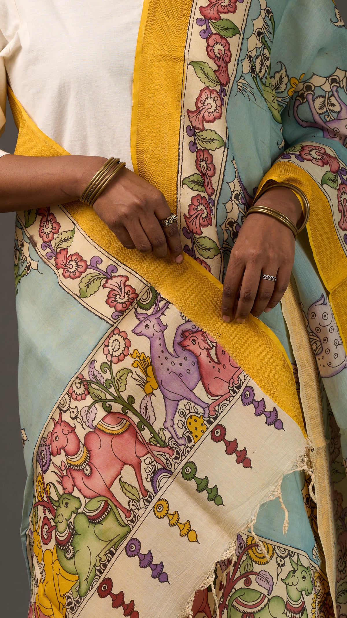KALAMKARI | Collector's edition Deer Garden Shawl-Handcrafted