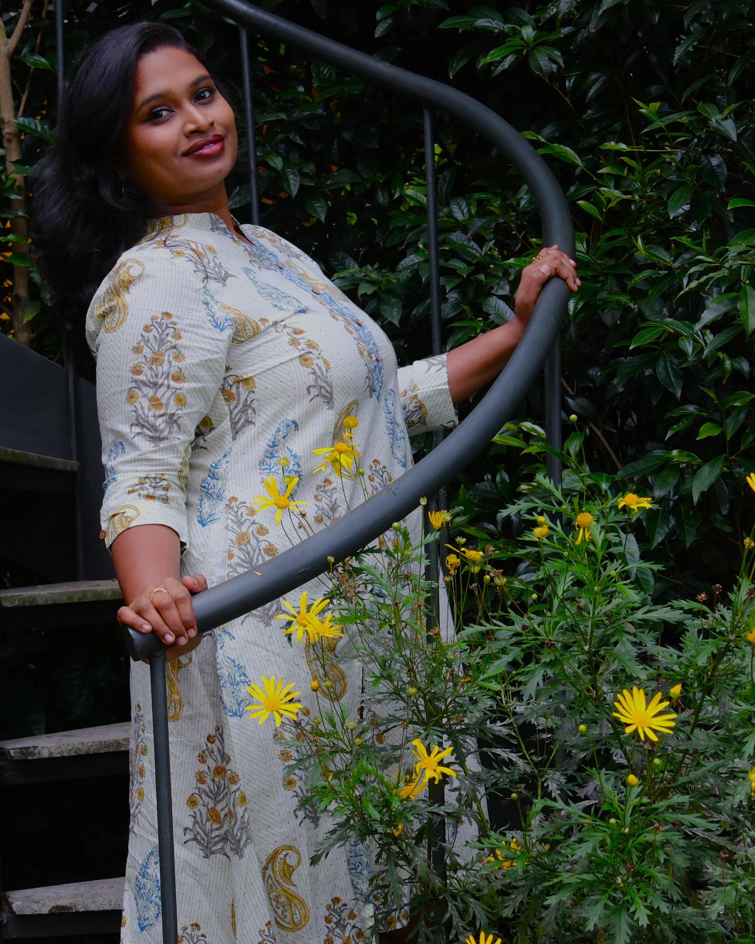 Sanganeri Hand Block Print A-Line Kurta Dress — Mint Paisley | 100% Premium Cotton