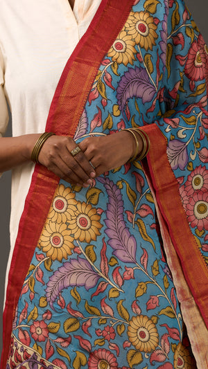 KALAMKARI | Collector's edition Azure bloom Shawl-Handcrafted
