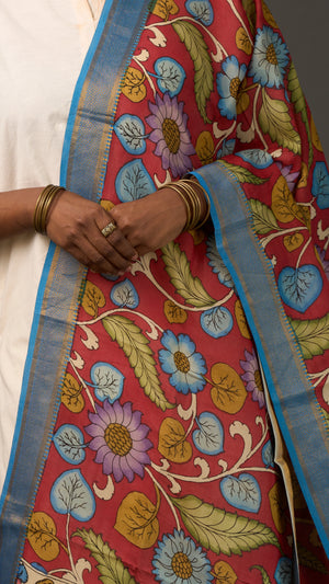 KALAMKARI | Collector's edition Crimson blossom Shawl-Handcrafted