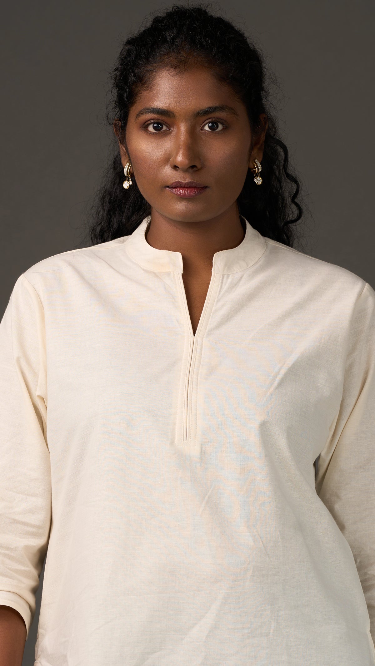 KANSO | White Cotton Linen Mandarin Collar Regular Fit Tunic