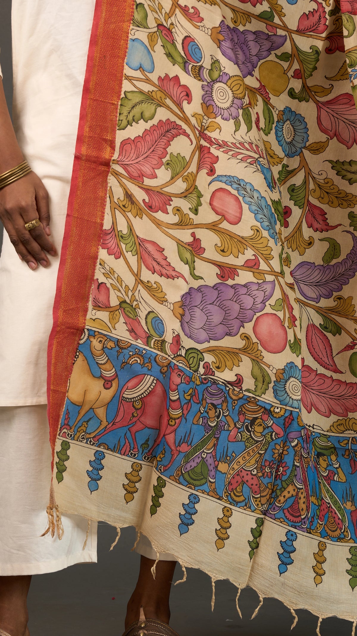 KALAMKARI | Collector's edition Ivory delight Shawl-Handcrafted