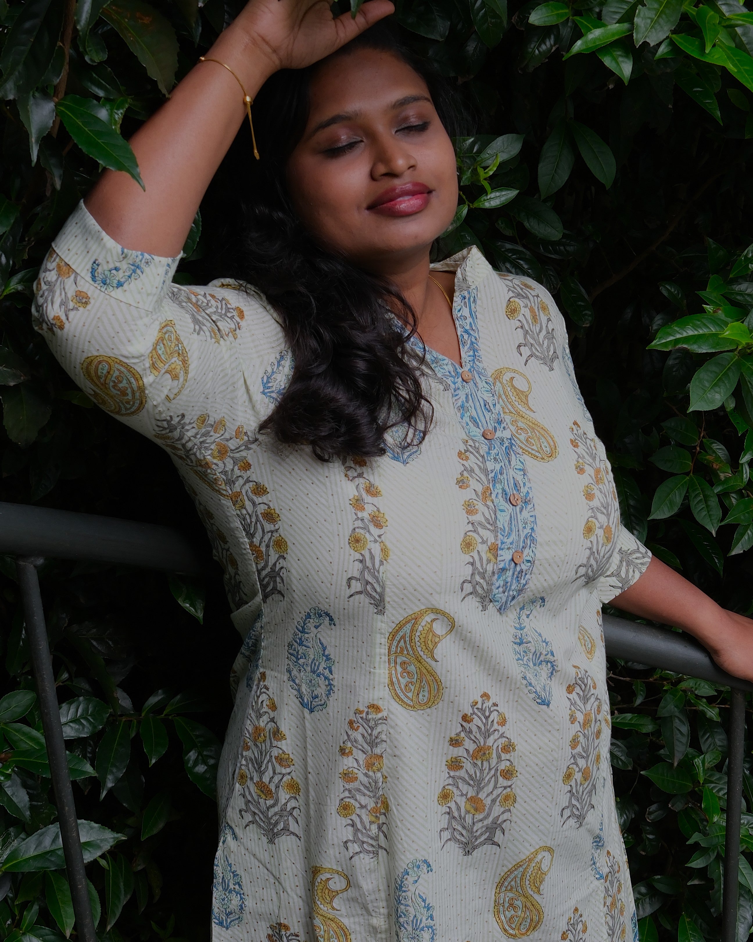 Sanganeri Hand Block Print A-Line Kurta Dress — Mint Paisley | 100% Premium Cotton