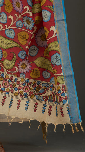 KALAMKARI | Collector's edition Crimson blossom Shawl-Handcrafted