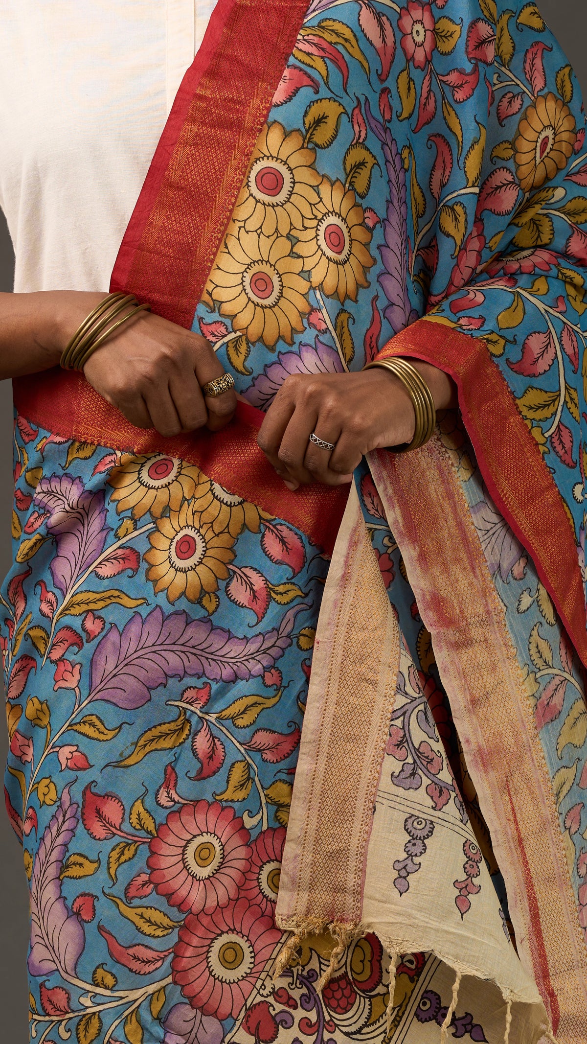 KALAMKARI | Collector's edition Azure bloom Shawl-Handcrafted