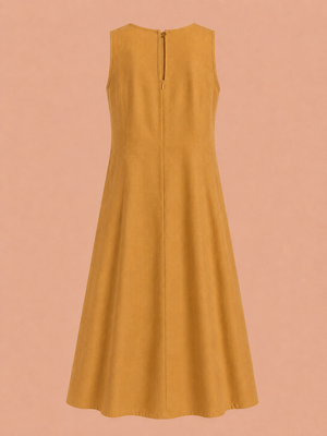 KANSO Women's Cotton Linen Sleeveless A-Line Dress | Boat Neck Midi Dress