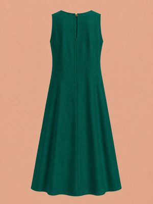 KANSO Women's Cotton Linen Sleeveless A-Line Dress | Boat Neck Midi Dress