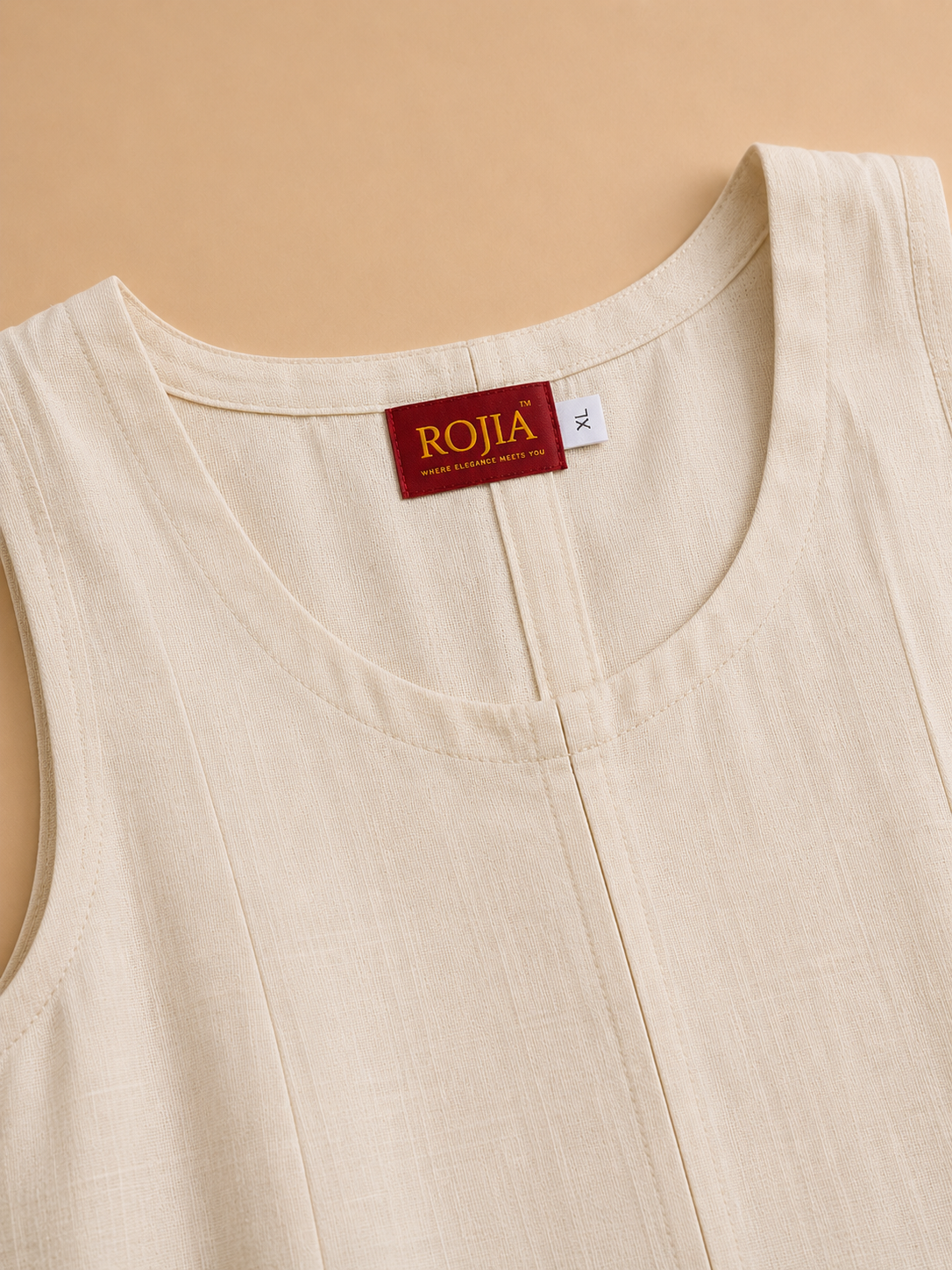 KANSO Women's Cotton Linen Sleeveless A-Line Dress | Boat Neck Midi Dress