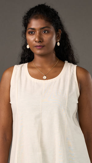 KANSO | White Sleeveless Cotton Linen A-Line Midi Dress