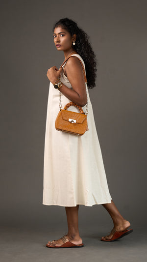 KANSO | White Sleeveless Cotton Linen A-Line Midi Dress